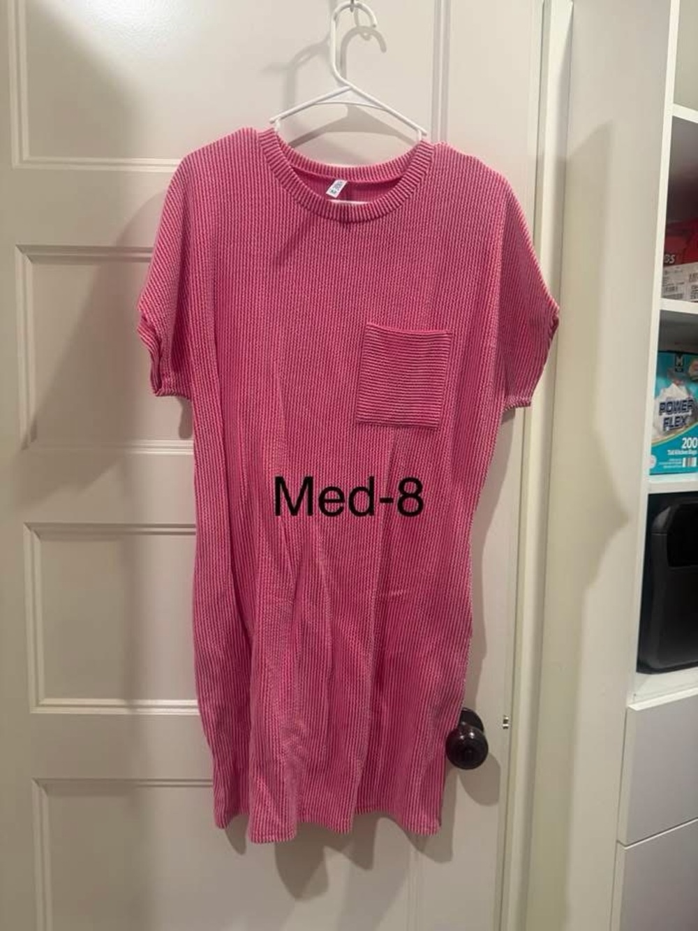 Pink Ribbed Short Sleeve Pocket Dress